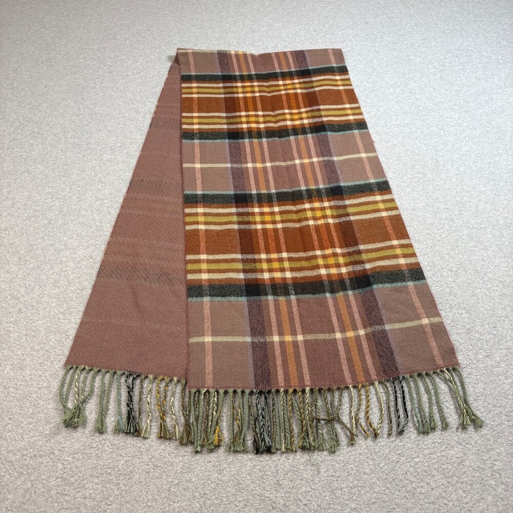 Topshop Scarf Fringe Brown Plaid Rectangle Heritage Academia Quiet Luxury Italy - Picture 2 of 6